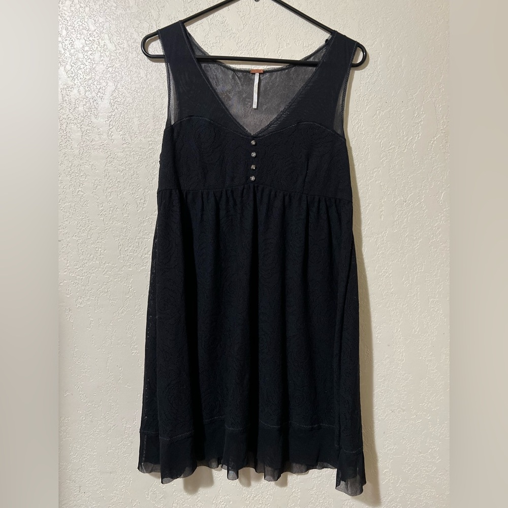 Free People Black Sleeveless Mini Dress with Lace Overlay